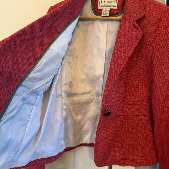 Women LL Bean Herringbone Tweed Wool‎ Rust Blazer-Misses 12 Reg (Runs Small) - Picture 2 of 10